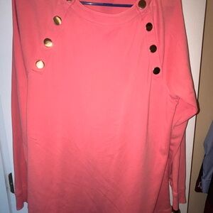 Coral Long Sleeve Top with Gold Buttons